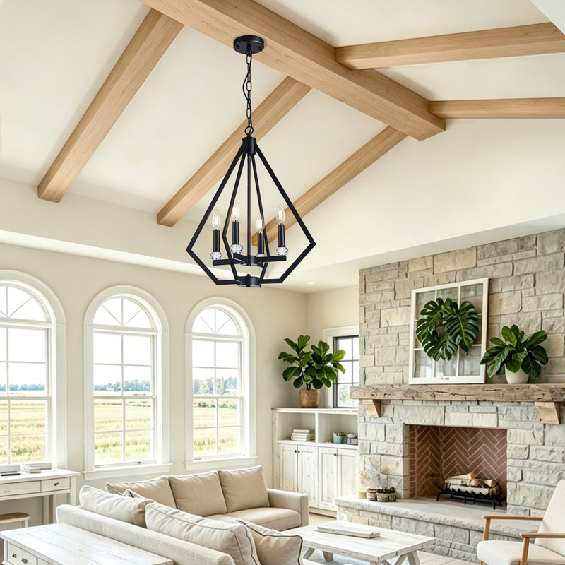 4-Light Modern Eades Diamond Shape Dining Room Pendant Light Fixture For Foyer Kitchen Island Entryway Staircase, 4 Lights