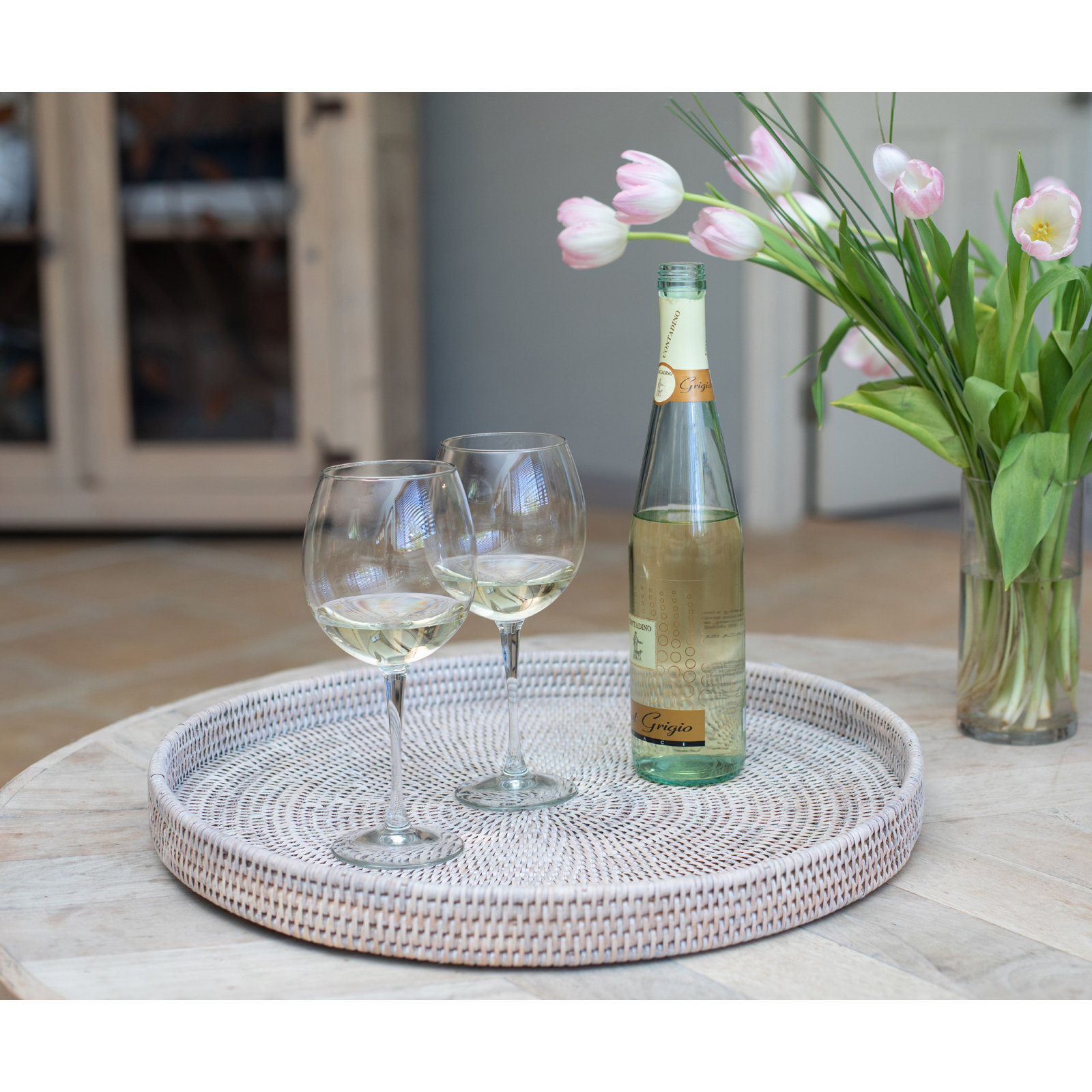 Landers Handmade Serving Tray, 2" H x 19" W x 19" D, White Wash