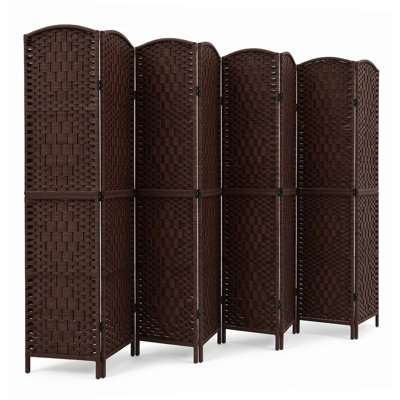 8 Panel Extra Wide Room Divider Folding Privacy Screen, Handwoven Paper Rope Partition Wall with Solid Poplar Wood Frame for Large Space, Living Room, Office