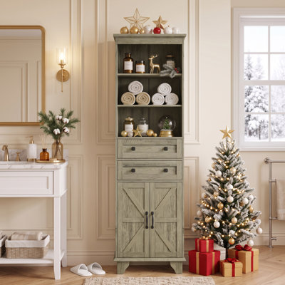 Armoire de rangement autoportante en bois 72 po avec 3 tablettes réglables et 2 tiroirs