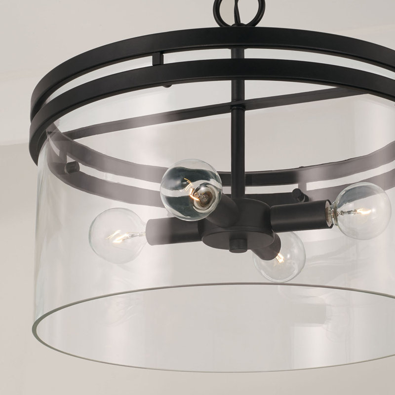 Luminaire suspendu tambour 4 lumières Yahiya, Noir mat