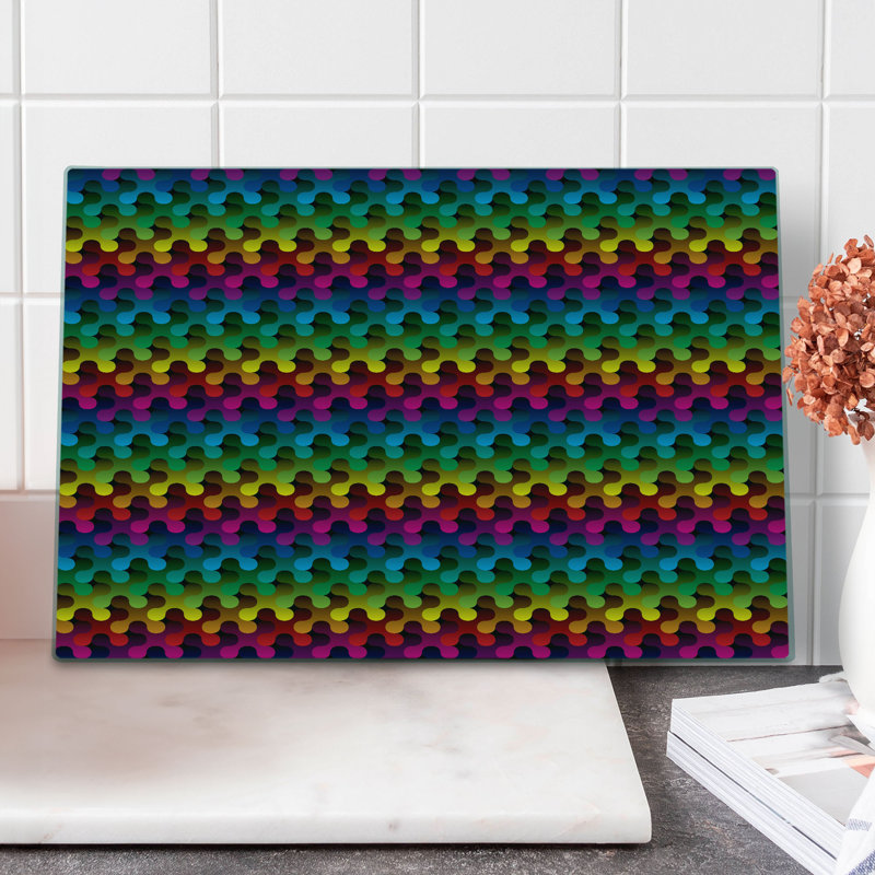 Ambesonne Geometric Cutting Board Large Size Digital Game Style Multicolor