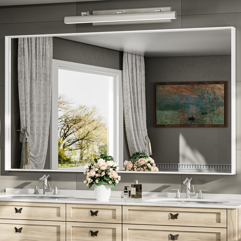 Miroir de vanité encadré / Miroir d'appoint, Blanc, 60 po x 36 po
