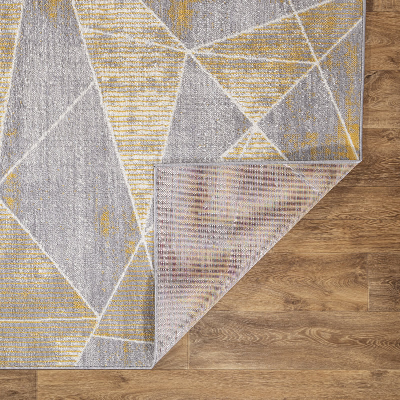 Tapis géométrique jaune / gris / ivoire Abbate, Tapis de couloir 2 pi x 7 pi
