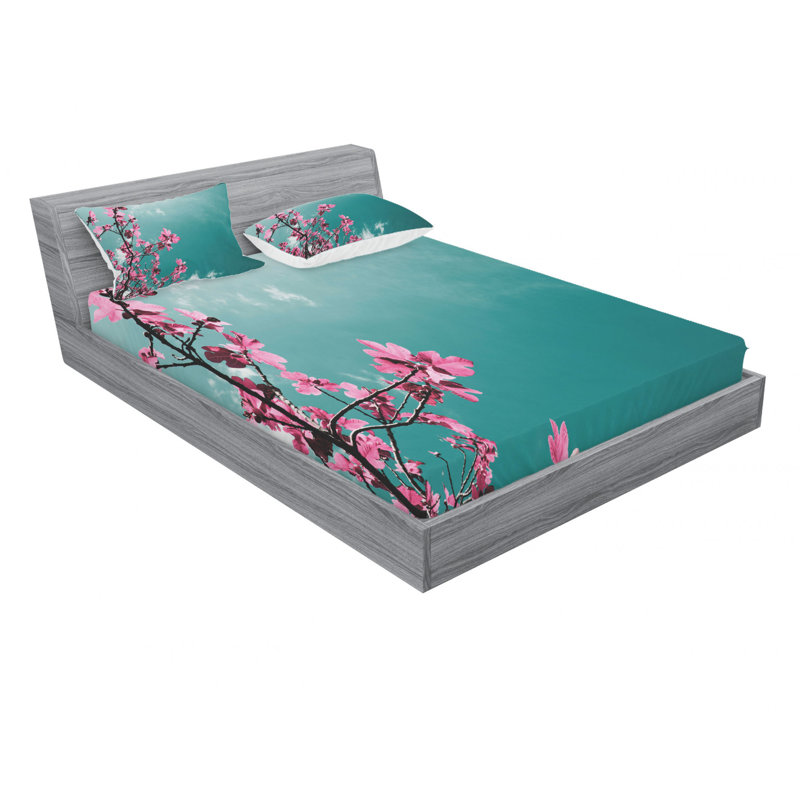 Microfiber Floral Sheet Set, Queen Sheet Set with Fitted Sheet