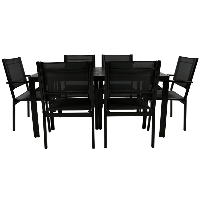 Table et chaise de patio en acier, style moderne pour balcon, cour arrière, patio, 6 places assises avec construction, 6