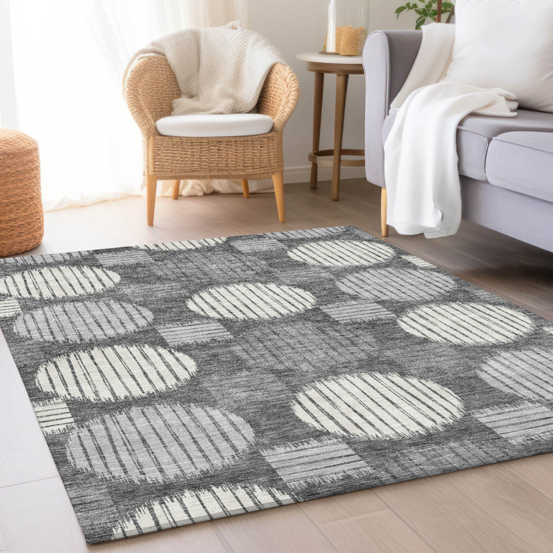 Premium Machine Washable Prisco Charcoal Rug, Rectangle 9' x 12'