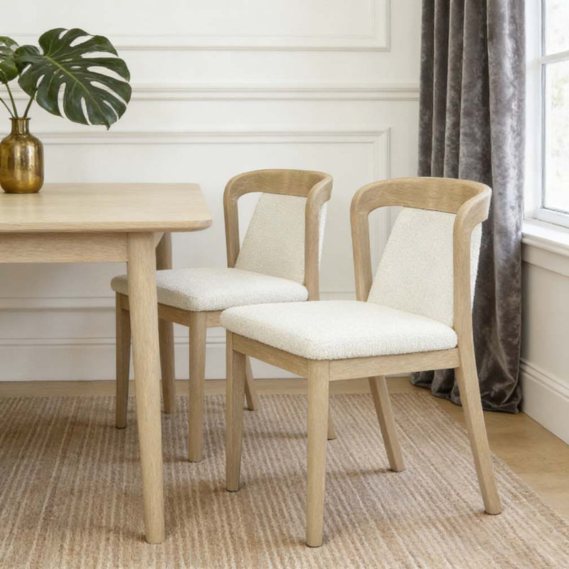 Upholstered Backrest Armless Dining Chairs, Beige,Natural Ash