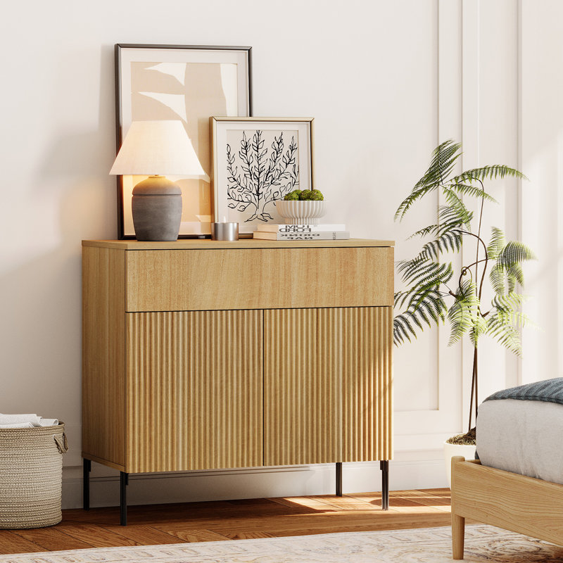 Union Rustic 31.5" Reeded Baby Dresser With Drawer, Wooden Kids Dressers With Doors, Modern Small Dressers For Bedroom, Nursery, Hallway
