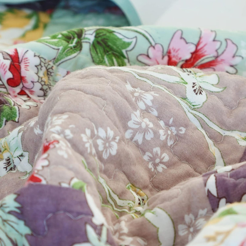  Sage/Purple Standard Cotton Embroidered Lightweight Quilt Set, Twin Quilt + 1 Standard Sham