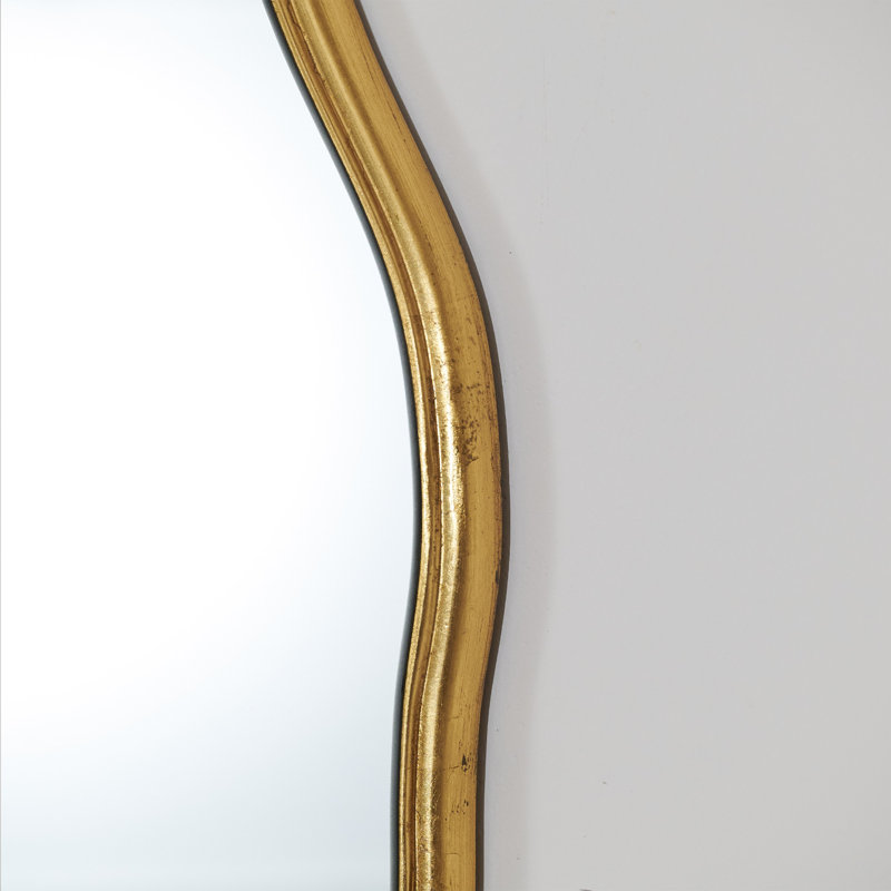 Distressed Gold Wavy-Edge Round Mirror