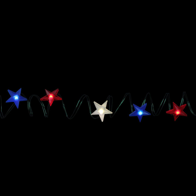 18 petites guirlandes lumineuses patriotiques à étoile rouge et bleue - fil vert 5,5 pi