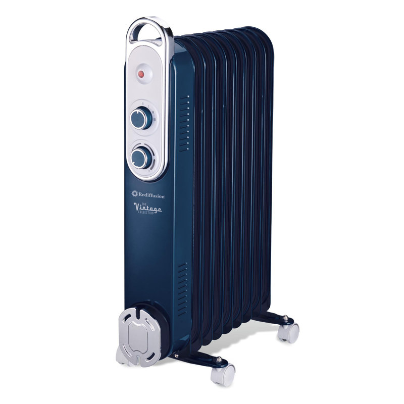 Rediffusion Vintage 2000w 9 Fin Oil Filled Radiator, Blue