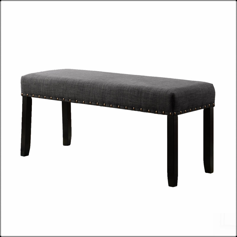 Fabric Dining Bench with Nailhead Trim, Grey, Gray