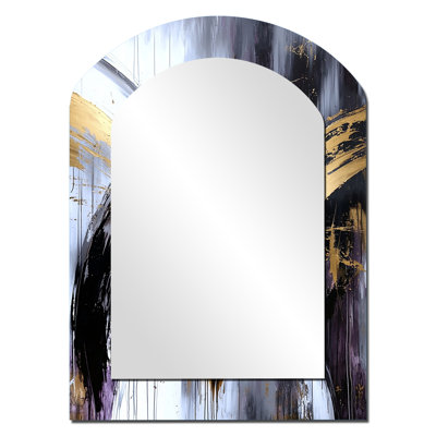 Gold Sturdy Guardians Accented With Grey I - Abstract Asymmetrical Decorative Wall Mirror, Gold Arch Large Mirror, Printed Metal Art