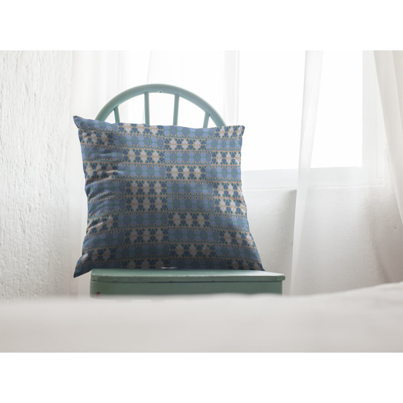 Geometric Outdoor Reversible Throw Pillow, 18" x 18", Light Blue/Cream