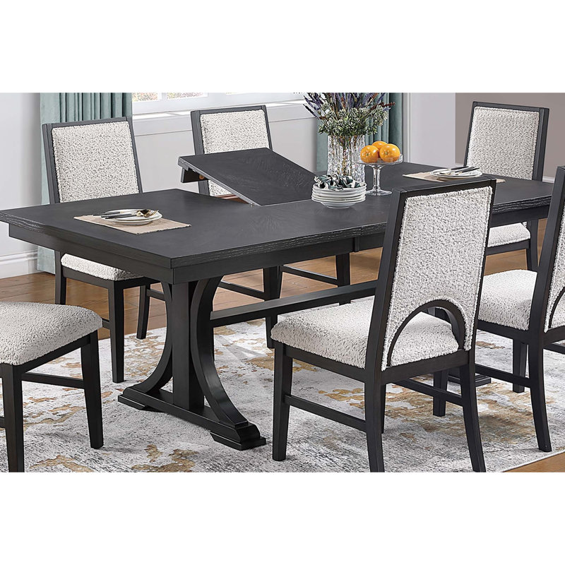 Moderne et élégante table de salle à manger rectangulaire gris anthracite avec base à tréteaux, 6 places assises, base à assemblage simple, mélange contemporain classique, 6 pièces, fabrication en bois d'hévéa
