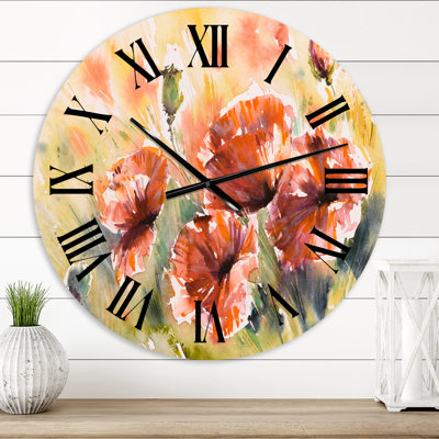 Red Poppy On A Field - Traditional wall clock
