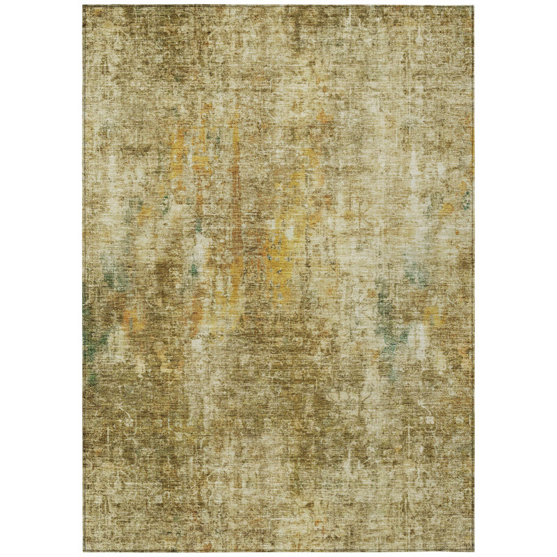 Tapis intérieur lavable abstrait beige et doré 3 pi x 5 pi