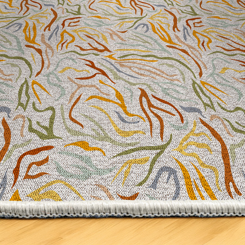 Axel Collection Digital Print Cotton-Polyester Beige Colorful Floral Rug, Runner 3'4" x 7'3"