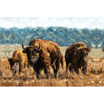 Buffalo Family - Wrapped Canvas Painting