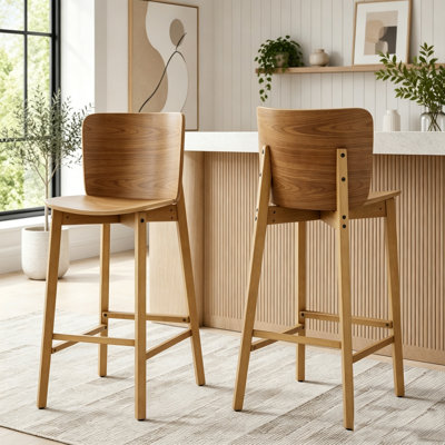 Indoor Wooden Walnut Barstool Set