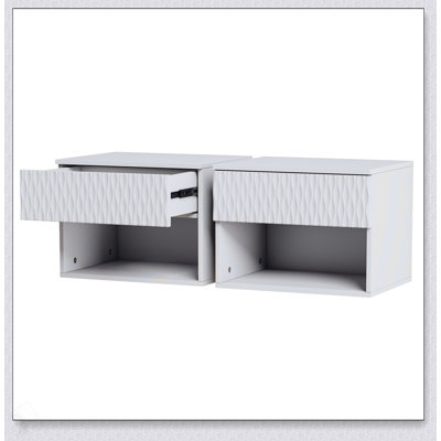 Ensemble de 2 tables de chevet avec armoire à tiroirs murale moderne: tablette ouverte, rails à 3 niveaux, conception sculptée, anti-vacillement, bricolage, pour chambre / salon / bureau