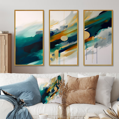 Geometric Green And Gold Motion - Geometric Wall Art Print Set