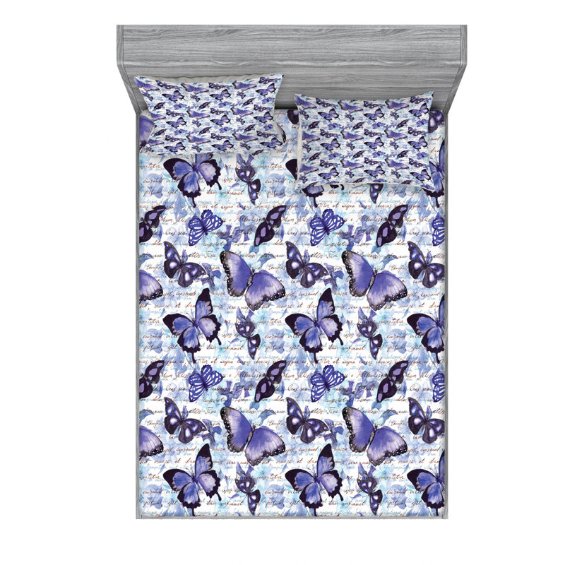 Microfiber Sheet Set, Queen Sheet Set with Fitted Sheet, White/Purple