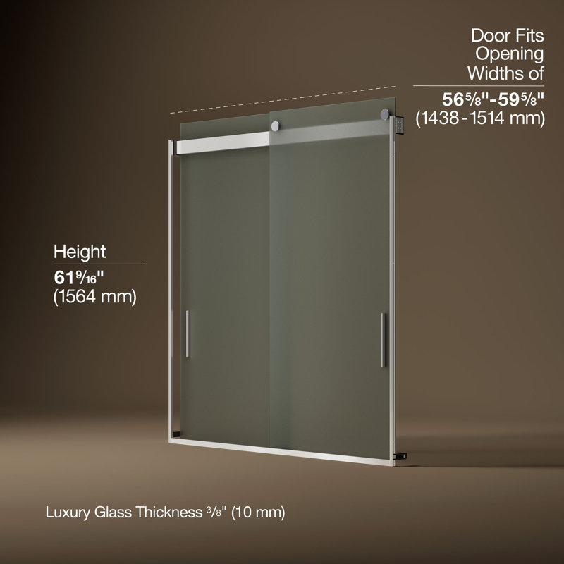 Levity 59.62" x 62" Bypass Bath Door with CleanCoat® Technology, Bright Silver, Frosted