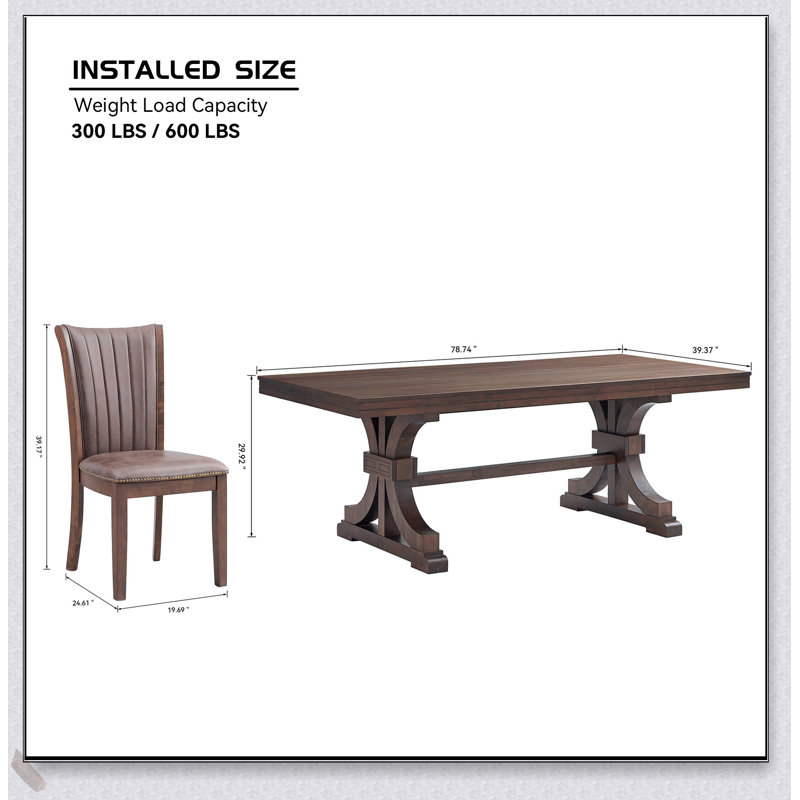 Ensemble de table de salle à manger moderne Mid-Century 7 pièces avec table rectangulaire et chaises rembourrées en similicuir pour un décor élégant