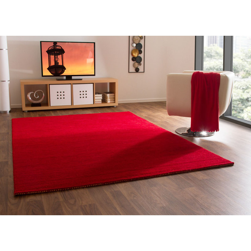 Elno Wool Hand Woven Area Rug, Rectangle 160cm x 230cm, Red