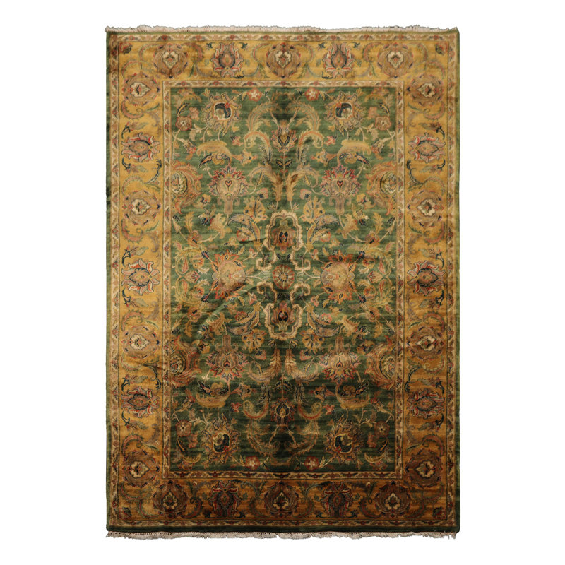 Tapis botanique traditionnel en laine noué à la main 6 pi 3 po x 9 pi 3 po Agra