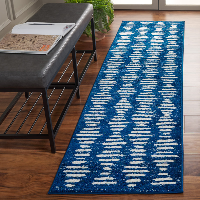 Tapis bleu marine / ivoire Kalynne, Tapis de couloir 2 pi x 8 pi