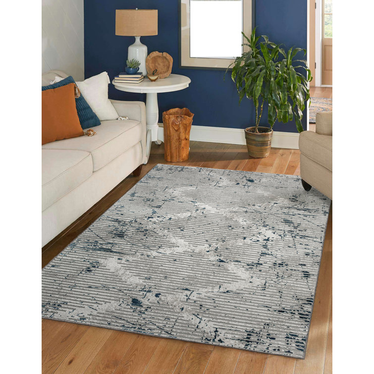 Davide Transitional Geometric Blue Area Rug