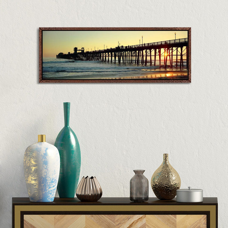 Pier In The Ocean At SunsetOceanside, San Diego County, California, USA by Panoramic Images - Floater Frame Panoramic Gallery-Wrapped Canvas Giclée on Canvas