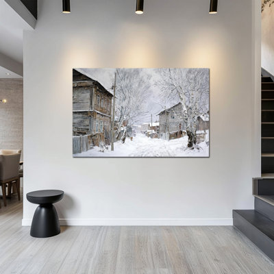 «Large Winter Landscape Wall Art - Snowy Town Winter», décoration murale, scène d'hiver rustique, art mural sur toile pour le salon, reproduction d'art sur toile encadrée, 36 po x 48 po