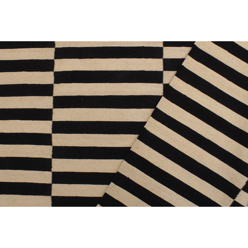 Tapis beige rayé / noir / rouge en laine tissé à la main à motif rectangulaire 5 pi 7 po x 7 pi 10 po Cedorah