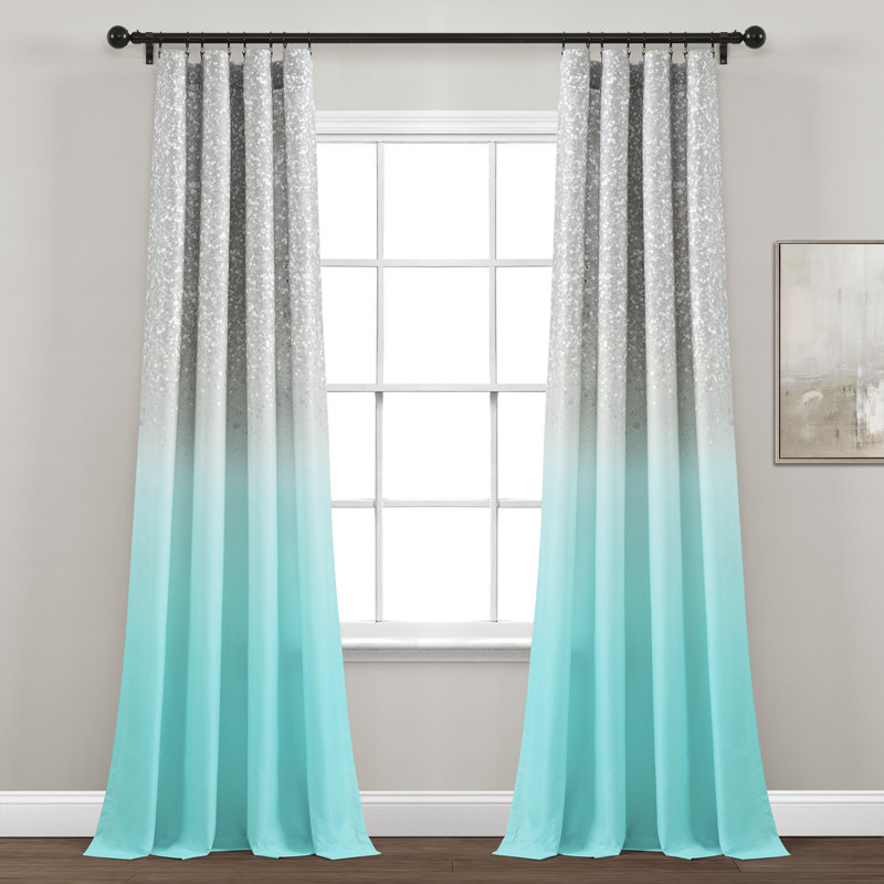 Paire de rideaux semi-transparents avec passe-tringle Glitter, Turquoise