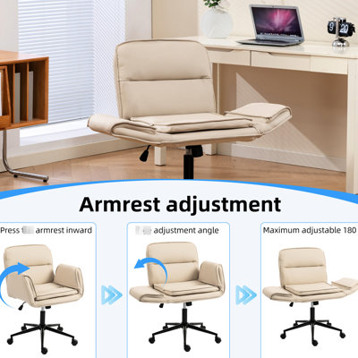 Cross Beige Pu Swivel Chair With Ergonomic Thickened , 5 - Gear Adjustable, And Easy To Clean For Office Use 360 Swivel, Pet Feature Bedroom