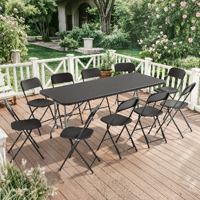 11-Piece Folding Table & 10 Red Chairs – Home/Commercial Picnic Set