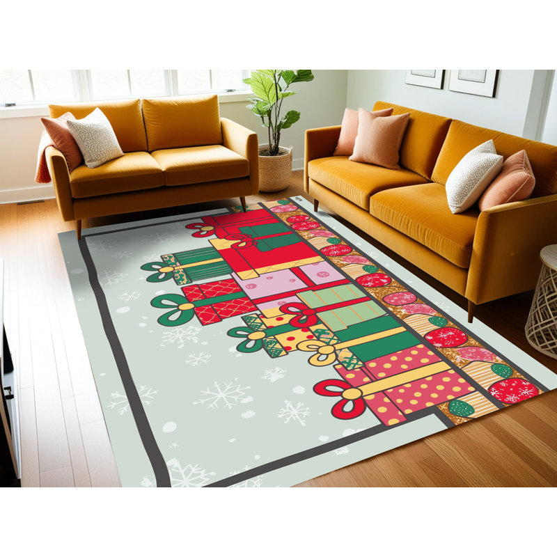 Tapis de vacances d'hiver de Noël lavable The Holiday Aisle®, Rectangle 7 pi x 9 pi