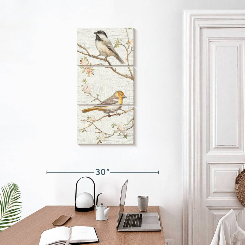 Oiseaux rétro II, H 32 po x l 15 po