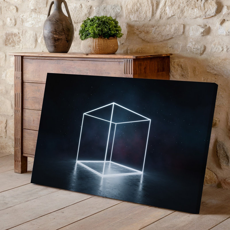 Toile, une scène minimaliste saisissante avec un cube lumineux dans le centre d'art mural représentant une structure sacrée entourée d'une toile