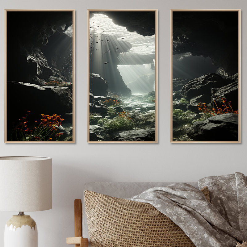Coral Reef Tranquility - ensemble d'art mural toile corail sous l'eau, Cadre naturel flottant, H 40 po x l 60 po x P 1 po