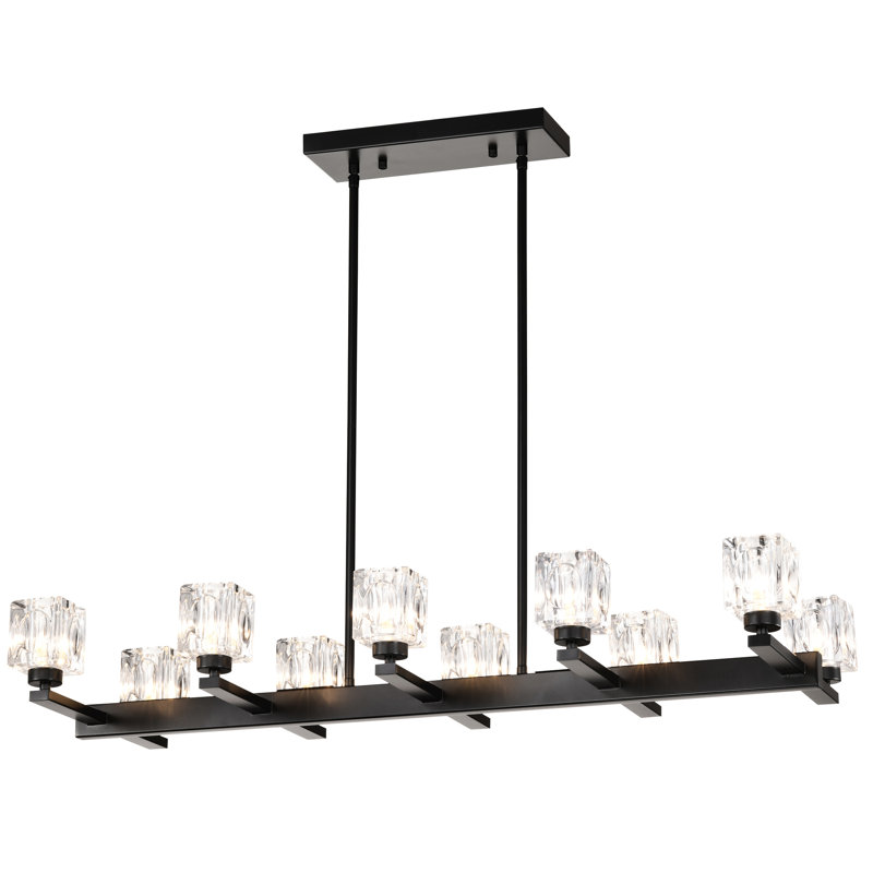 Suspension moderne pour salle à manger - 10 ampoules G9 en cristal noir avec structure métallique et hauteur réglable (10 ampoules G9 max. 40 W). Aspect luxueux, finition mate et linéaire. Idéal pour îlot de cuisine, bar ou table longue.