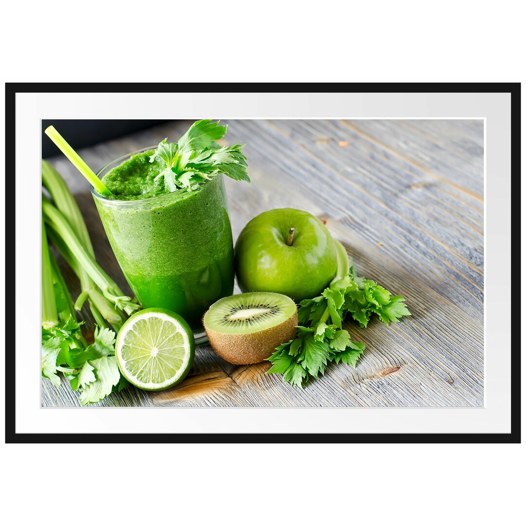 Gerahmtes Poster BIO Smoothie Apfel Limette Kiwi