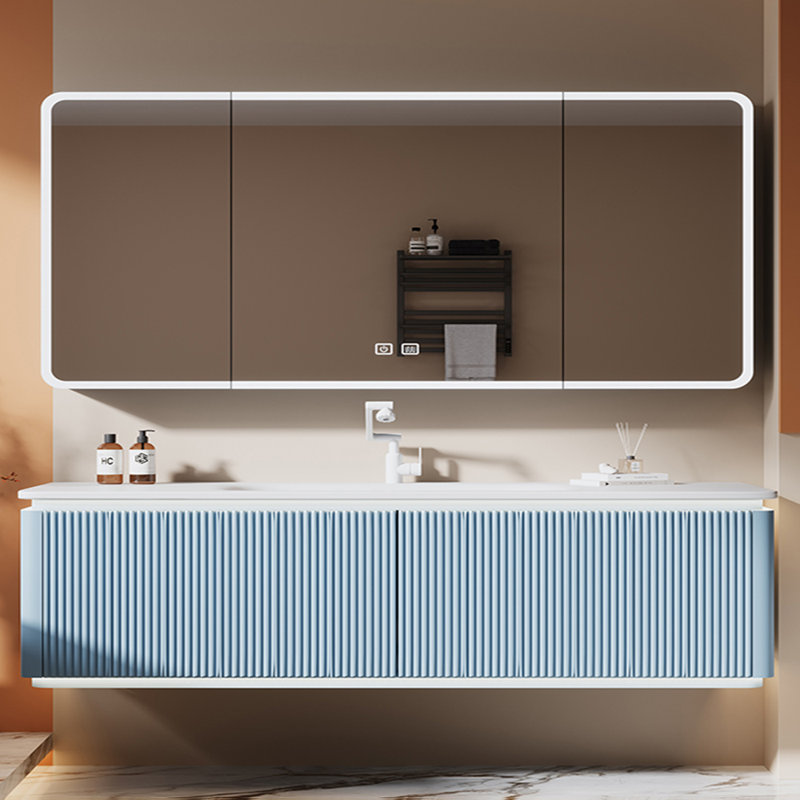 Armoire de salle de bain moderne de style français, Bleu, H 19,69 po x l 70,87 po x P 21,65 po
