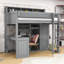 Lit mezzanine simple en bois avec bureau intégré et tablettes de rangement-810930293