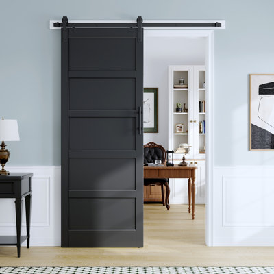 84"H Black Panele Manufactured Wood Sliding Barn Door with Installation Hardware Kit